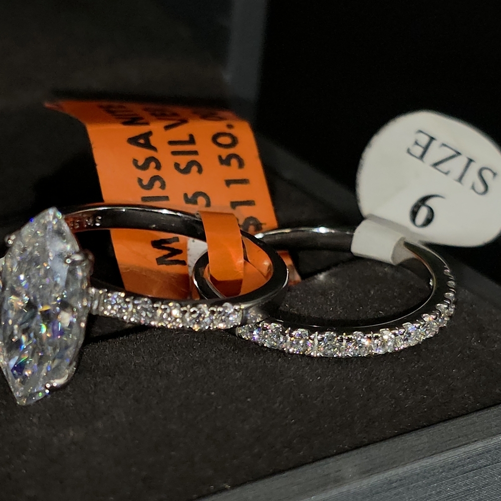💎 Marquise Cut Moissanite Engagement Ring Set – 925 Sterling Silver – Size 9 - Picture 6 of 9